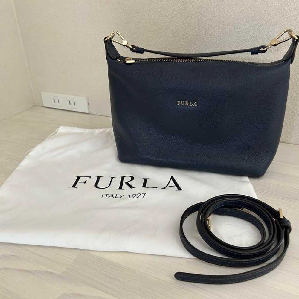 FURLA Navy Leather Shoulder Bag with Storage Bag … - image 1