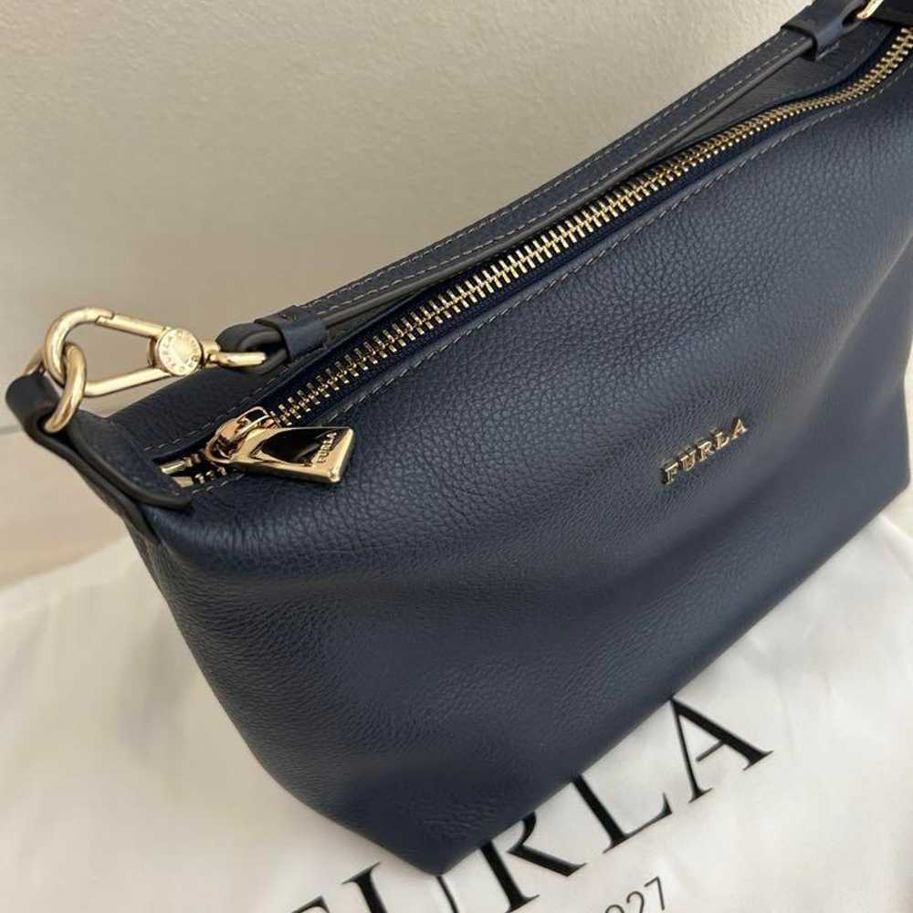 FURLA Navy Leather Shoulder Bag with Storage Bag … - image 2