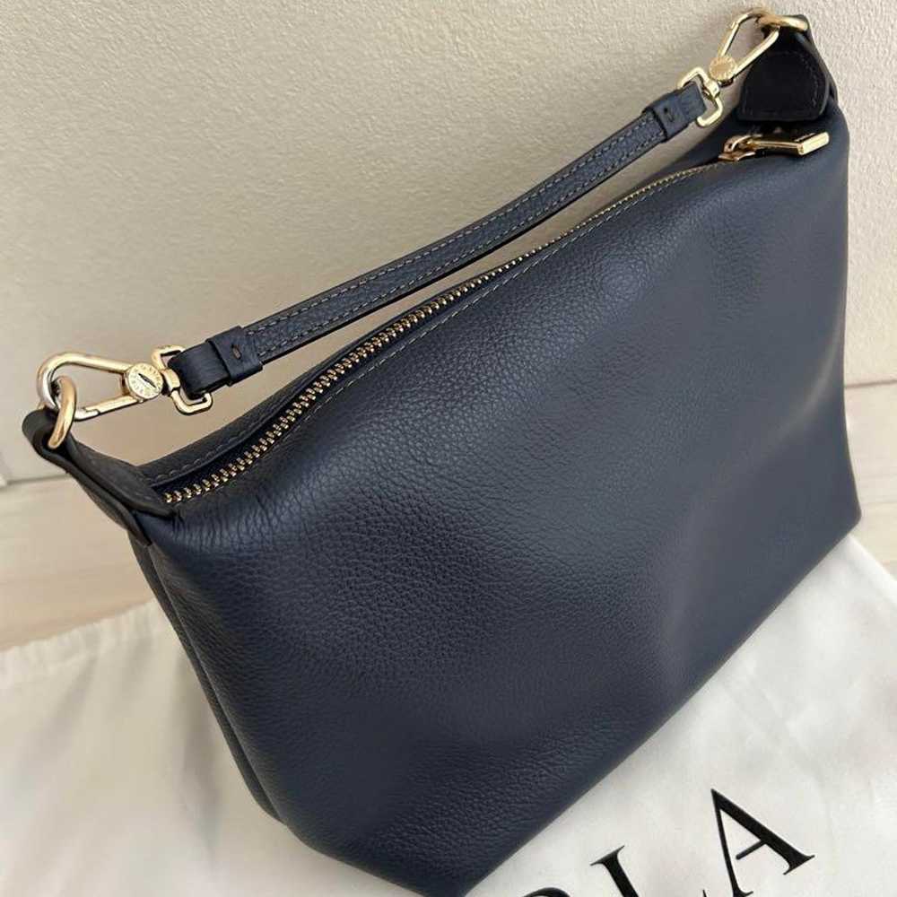 FURLA Navy Leather Shoulder Bag with Storage Bag … - image 3