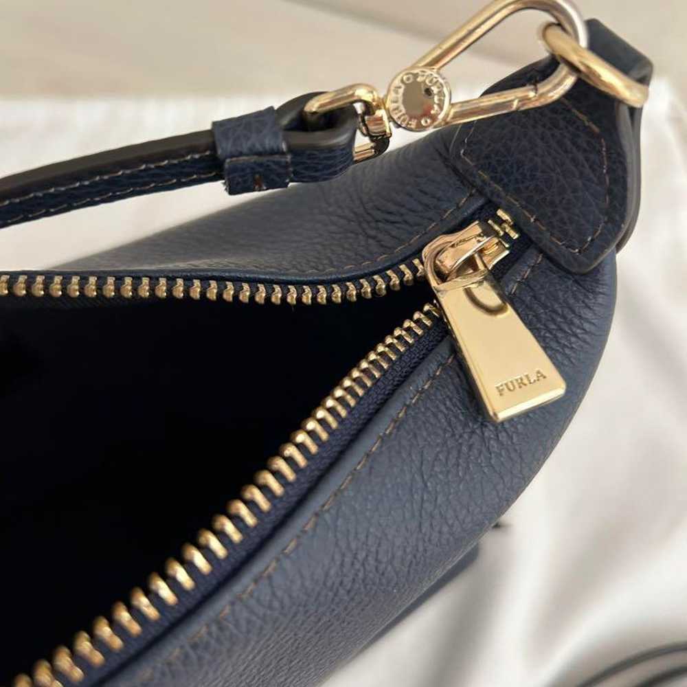 FURLA Navy Leather Shoulder Bag with Storage Bag … - image 4