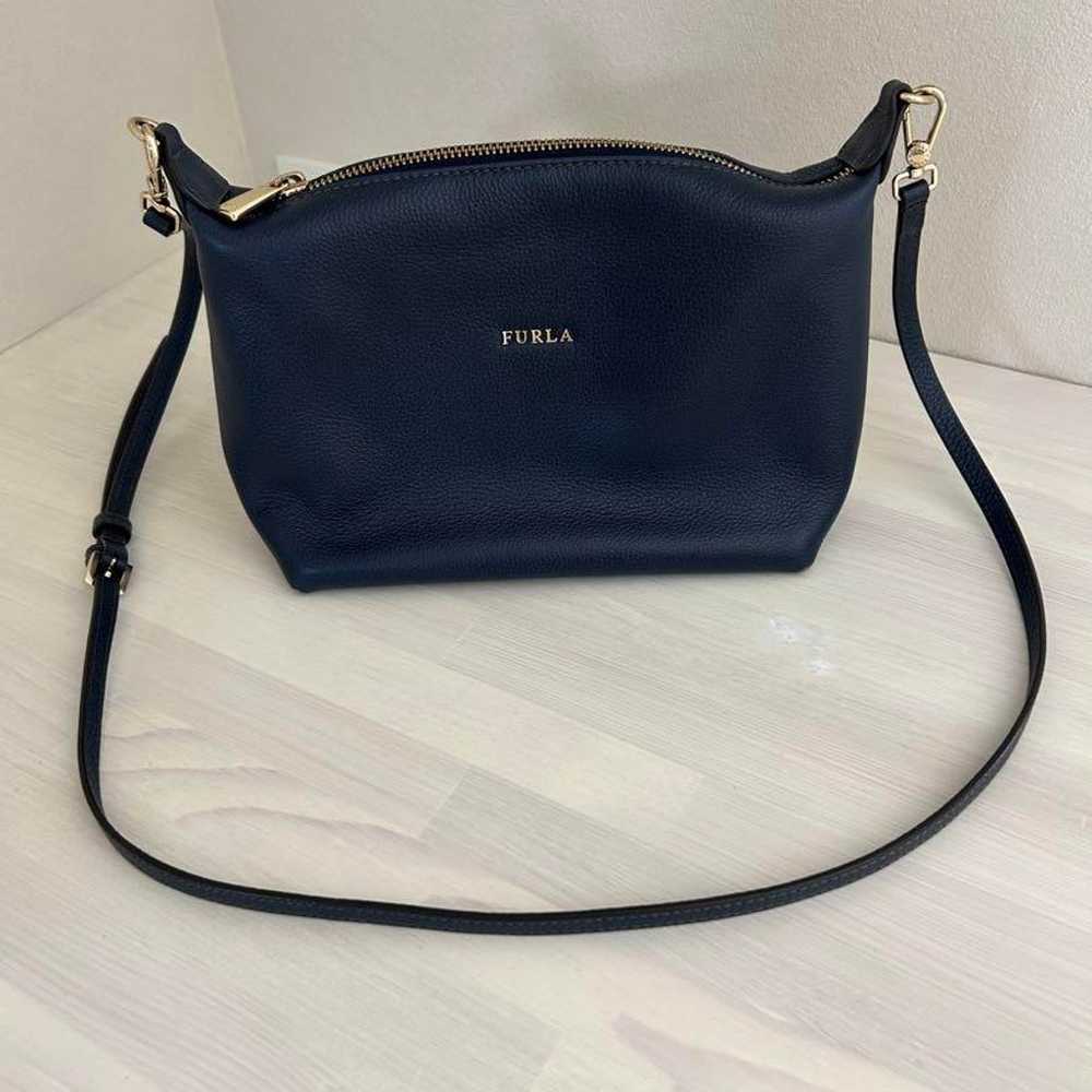 FURLA Navy Leather Shoulder Bag with Storage Bag … - image 6