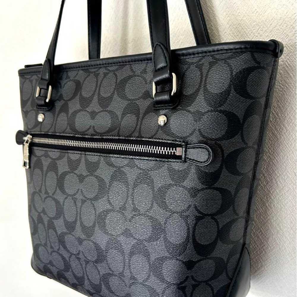 Unused! Coach Signature Tote Bag Leather Gray×Bla… - image 5