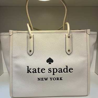 NEW Kate Spade Ella Large Shoulder Tote Blue Multi Denim Fabric popular White Logo Bag