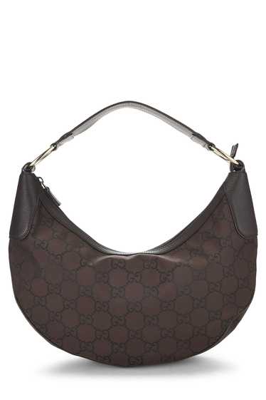 Brown GG Logo Printed Half Moon Hobo