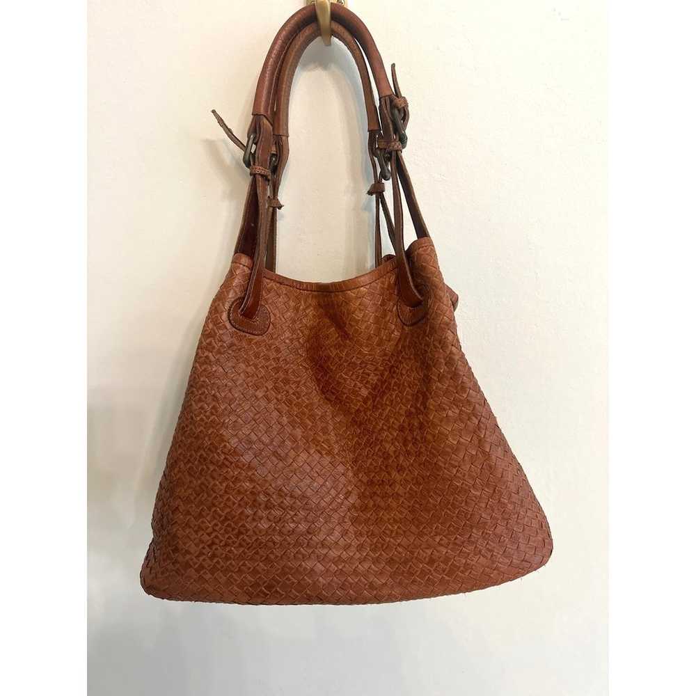 Valentina Purse Brown Woven Leather Tote Handbag - image 1