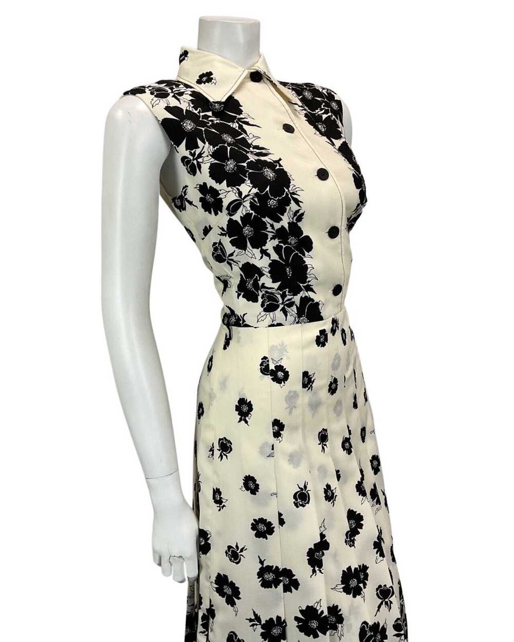 VTG 60S 70S OFF WHITE BLACK FLORAL PATTERNED BOHO… - image 2