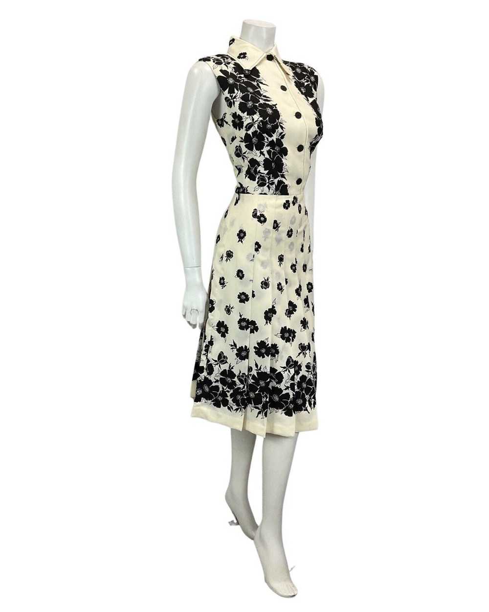 VTG 60S 70S OFF WHITE BLACK FLORAL PATTERNED BOHO… - image 3