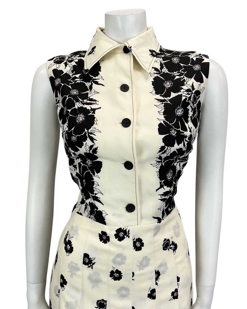 VTG 60S 70S OFF WHITE BLACK FLORAL PATTERNED BOHO… - image 4