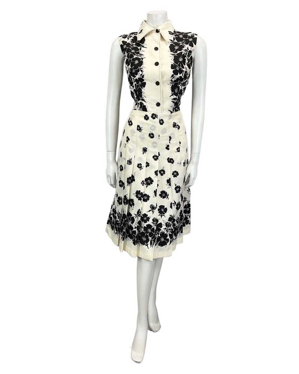 VTG 60S 70S OFF WHITE BLACK FLORAL PATTERNED BOHO… - image 5