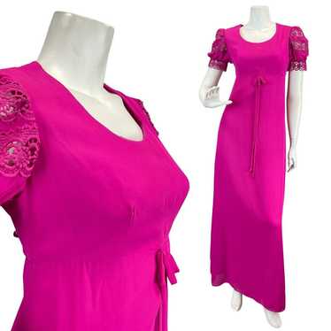 VINTAGE 60s 70s FUCHSIA PINK LACE EMPIRE LINE MOD… - image 1