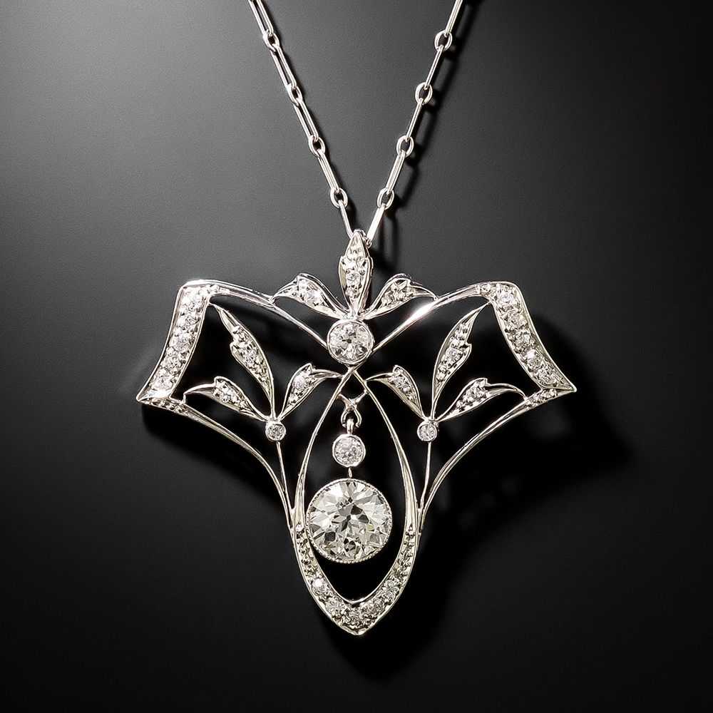 Art Deco Diamond Leaf Motif Necklace - image 1