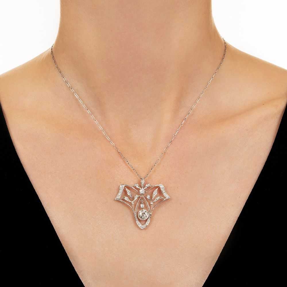 Art Deco Diamond Leaf Motif Necklace - image 2