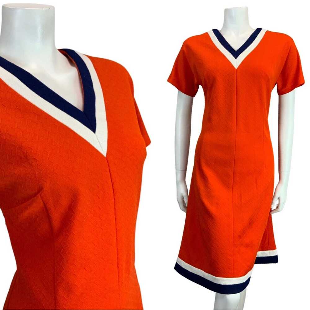 VINTAGE 60s 70s ORANGE NAVY BLUE WHITE MINI MOD N… - image 1