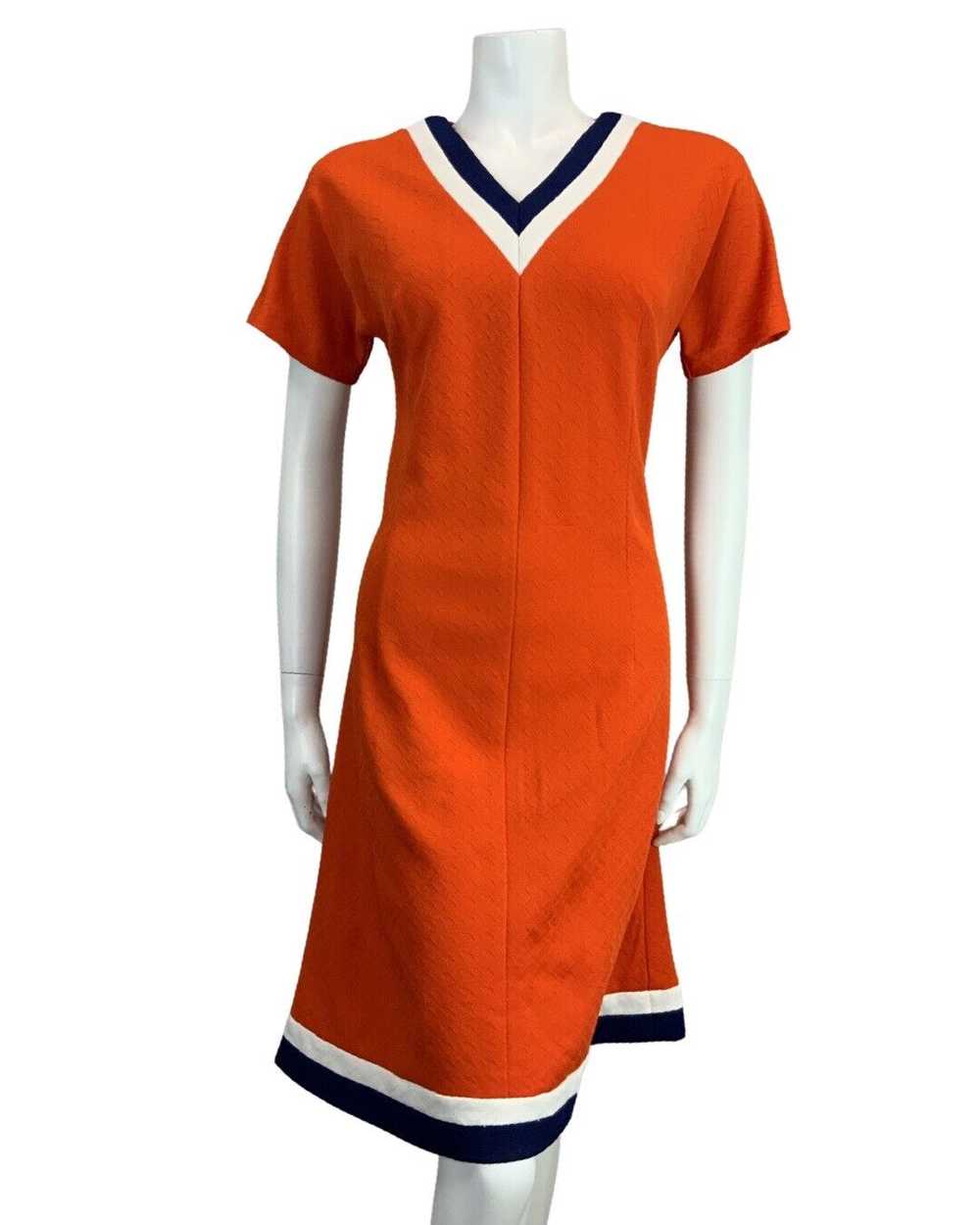 VINTAGE 60s 70s ORANGE NAVY BLUE WHITE MINI MOD N… - image 5