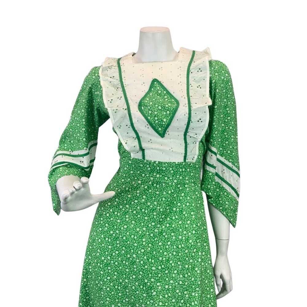 VINTAGE 60s 70s APPLE GREEN WHITE FLORAL DITSY LA… - image 2