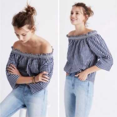 NWT Madewell 2024 Smocked Off The Shoulder Gingham Top - XS