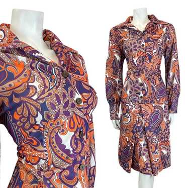 VTG 60s 70s PURPLE ORANGE BROWN PSYCHEDELIC FLORA… - image 1