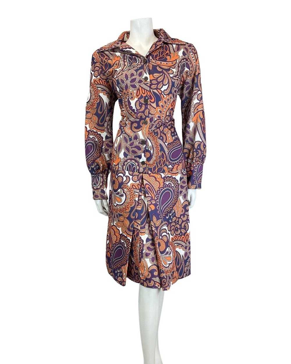 VTG 60s 70s PURPLE ORANGE BROWN PSYCHEDELIC FLORA… - image 2