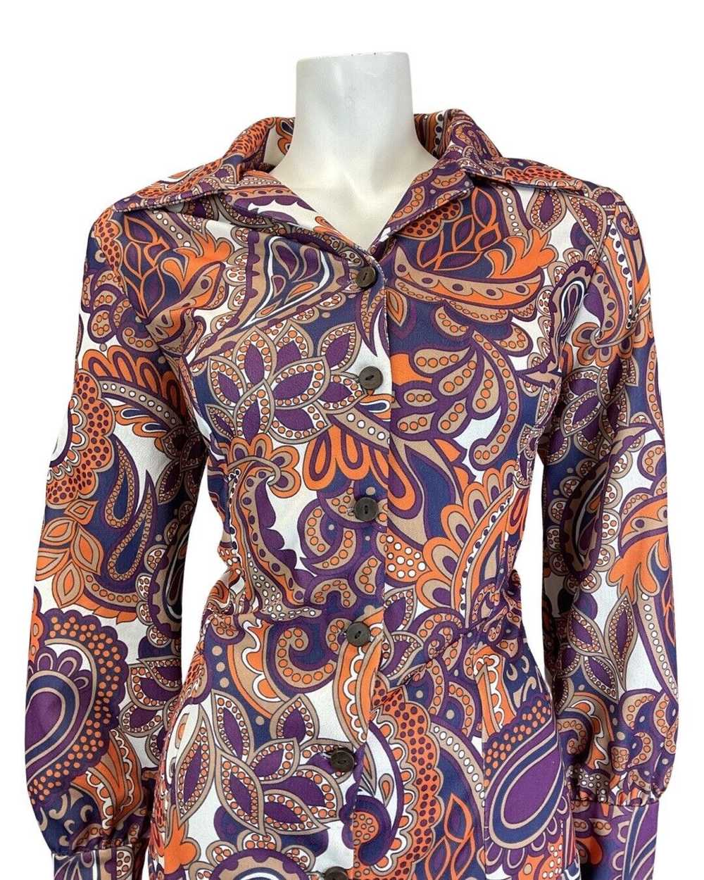 VTG 60s 70s PURPLE ORANGE BROWN PSYCHEDELIC FLORA… - image 3