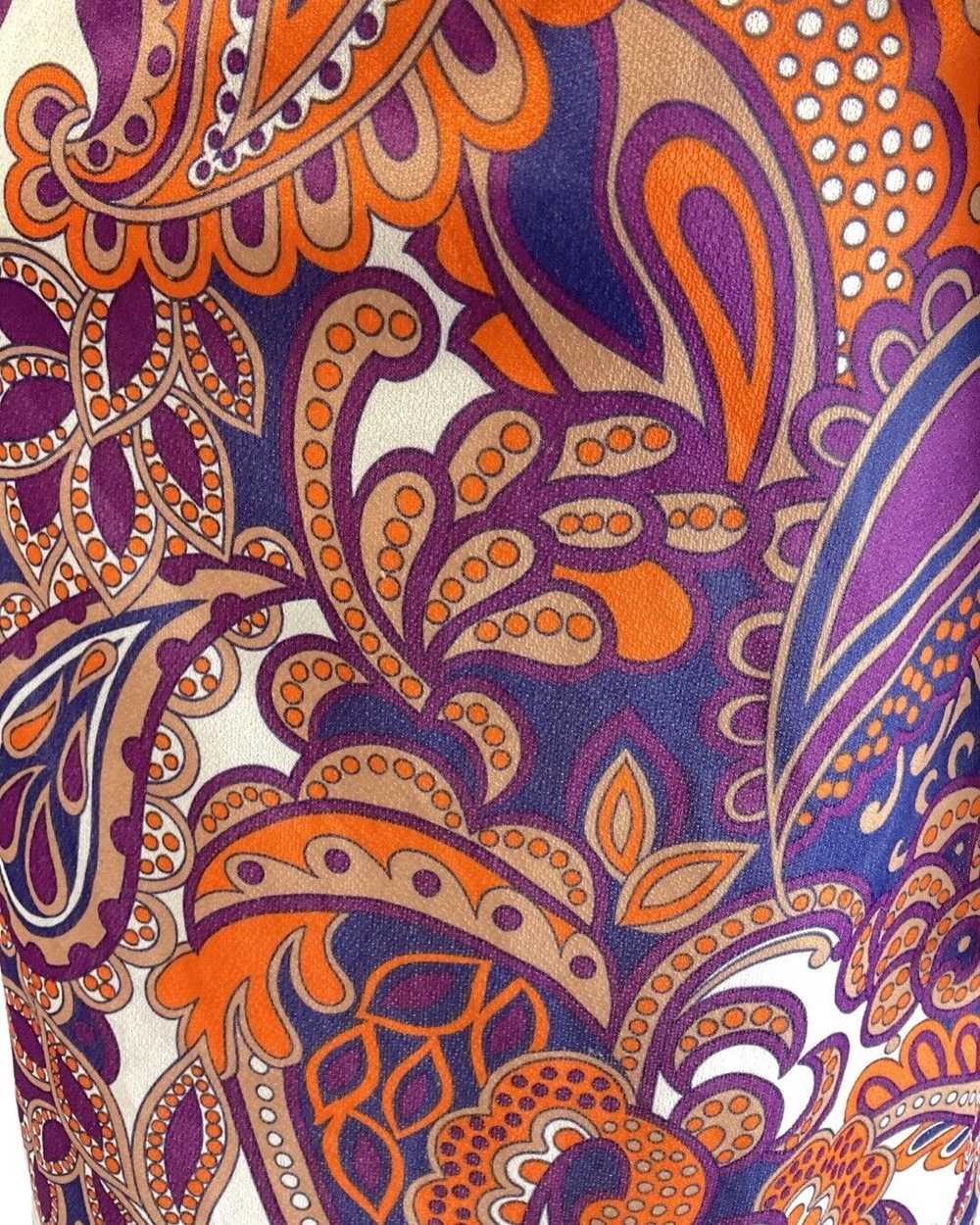 VTG 60s 70s PURPLE ORANGE BROWN PSYCHEDELIC FLORA… - image 4