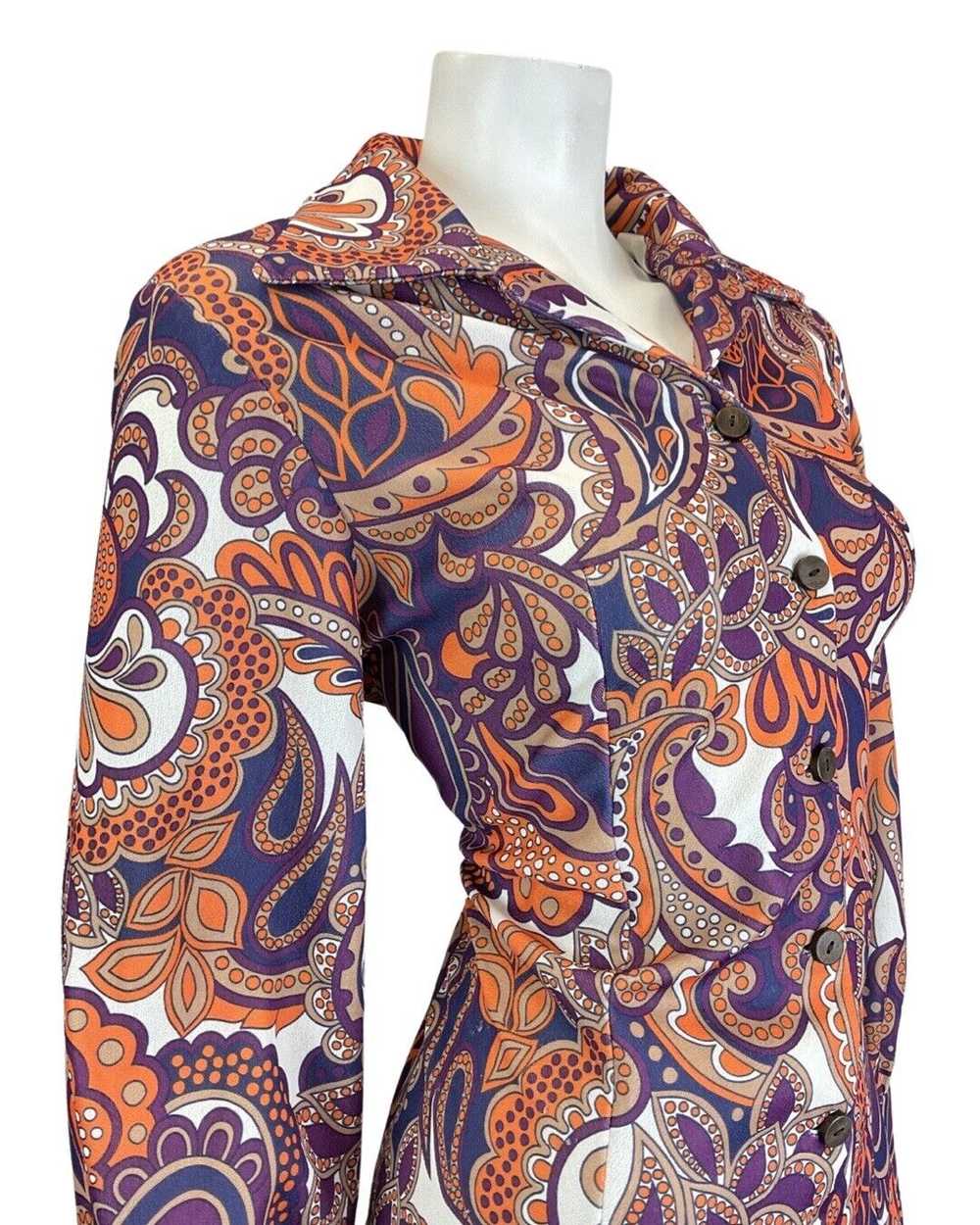 VTG 60s 70s PURPLE ORANGE BROWN PSYCHEDELIC FLORA… - image 5