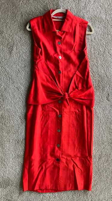 Anne Klein 1980s Red Tie-Front Sleeveless Dress (8