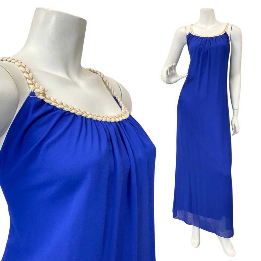 VINTAGE 60s 70s ROYAL BLUE CREAM GOLD BRAIDED STR… - image 1