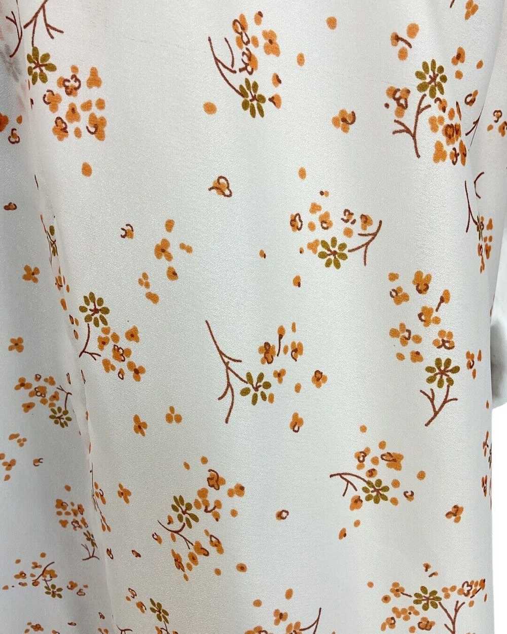 VINTAGE 60s 70s WHITE ORANGE BROWN FLORAL DITSY P… - image 4