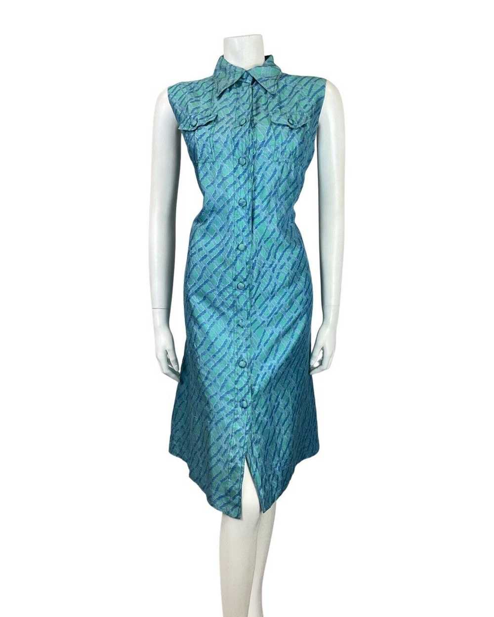 VINTAGE 60s 70s BLUE GREEN ROPE BRAIDED MOD SILK … - image 2