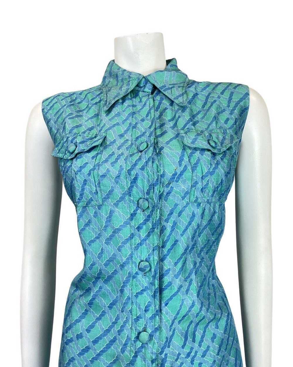 VINTAGE 60s 70s BLUE GREEN ROPE BRAIDED MOD SILK … - image 3