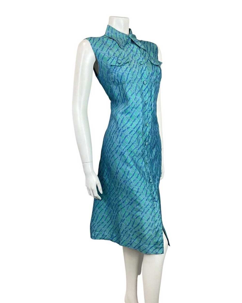 VINTAGE 60s 70s BLUE GREEN ROPE BRAIDED MOD SILK … - image 5