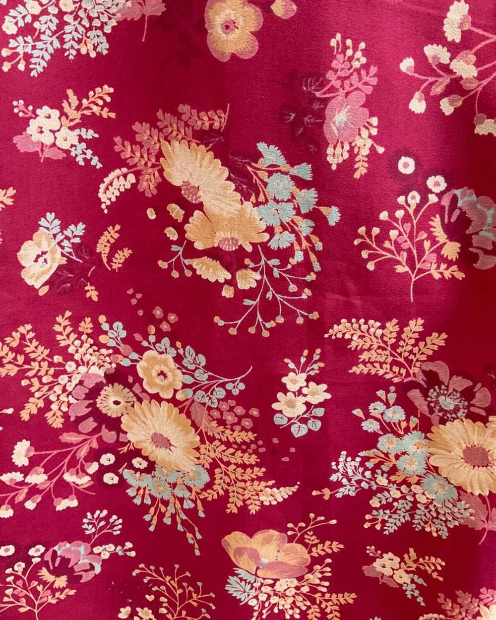 VINTAGE 60s 70s WINE RED CREAM BLUE FLORAL BOUQUE… - image 6