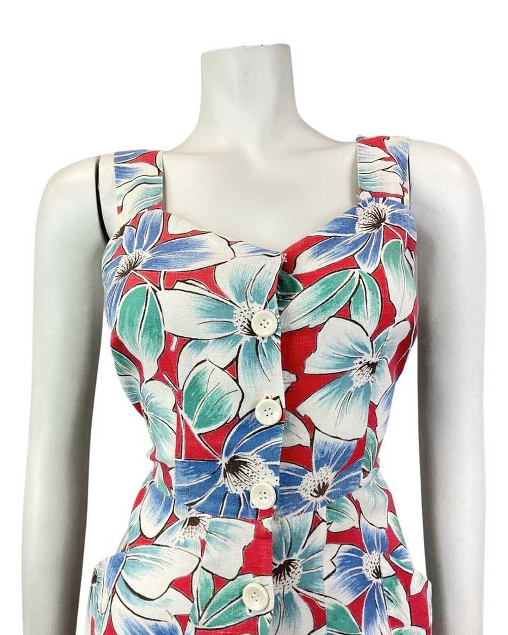 VINTAGE 70s 80s BLUE RED GREEN FLORAL SUMMER SWIN… - image 3