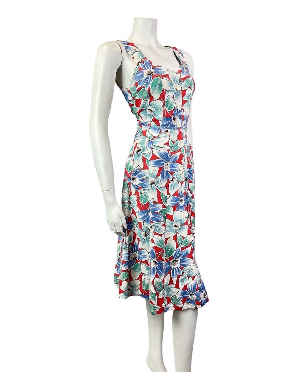 VINTAGE 70s 80s BLUE RED GREEN FLORAL SUMMER SWIN… - image 4