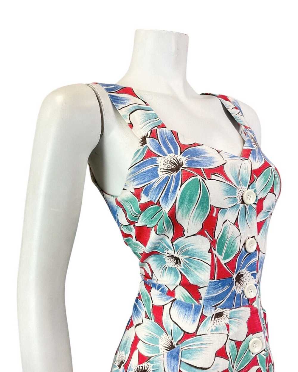 VINTAGE 70s 80s BLUE RED GREEN FLORAL SUMMER SWIN… - image 5