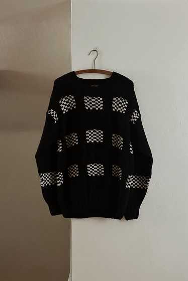 1980's HAND KNIT BLACK + WHITE CHECK JUMPER