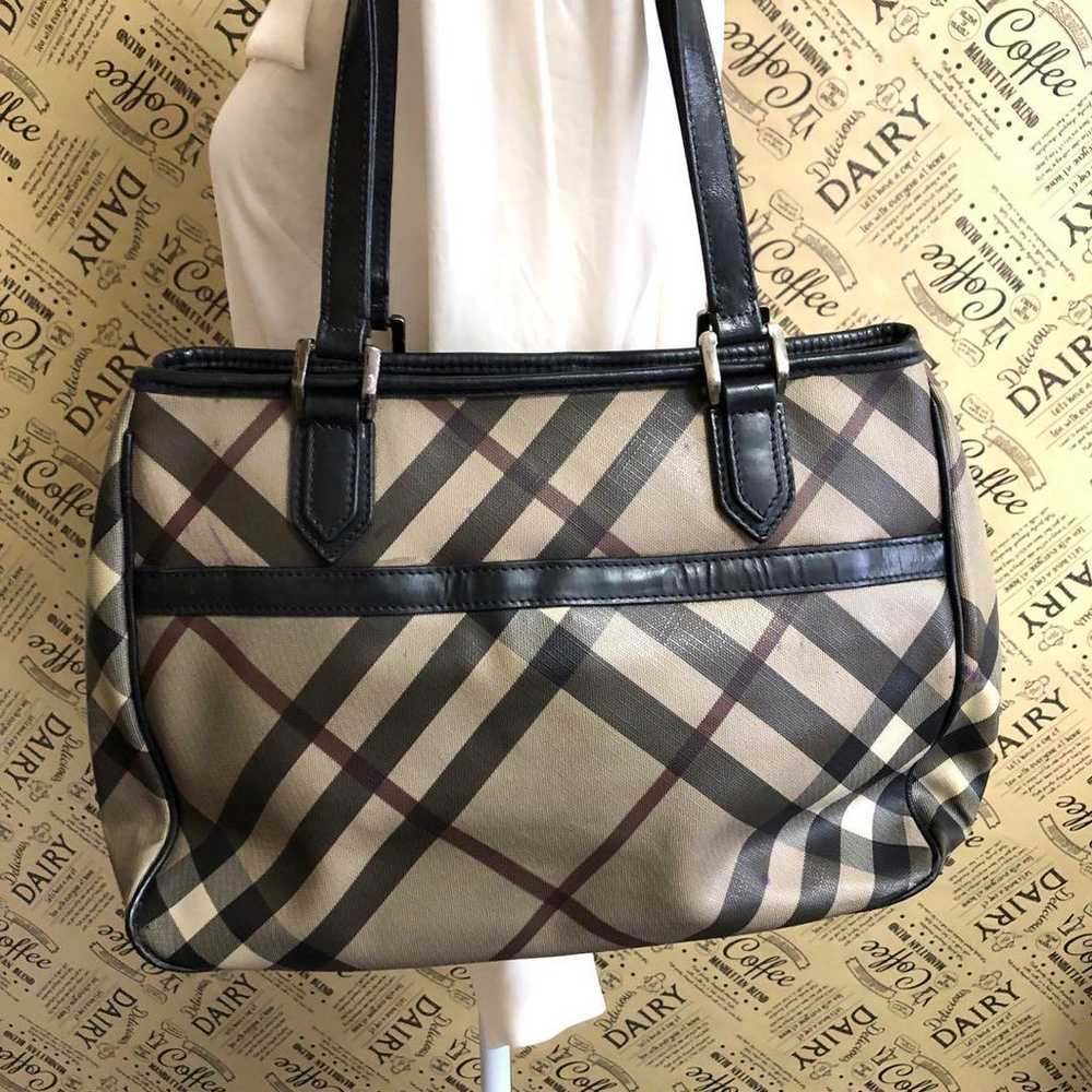 Burberry Tote Shoulder Bag Check Black FE202 - image 1