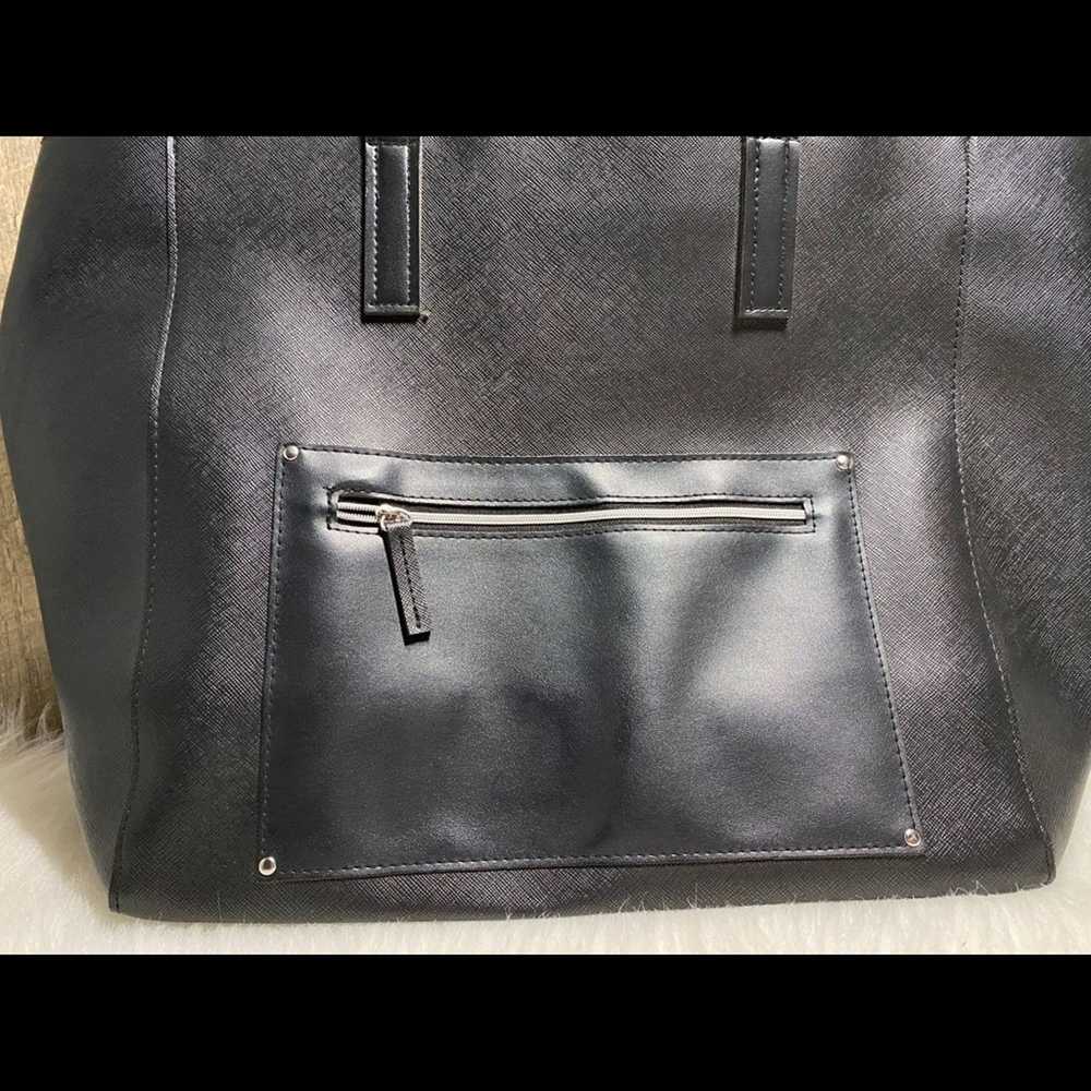 Brand Black Textured Faux Leather Tote - image 6