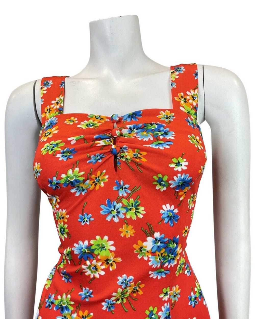 VINTAGE 60s 70s RED BLUE GREEN FLORAL APRON SUMME… - image 3