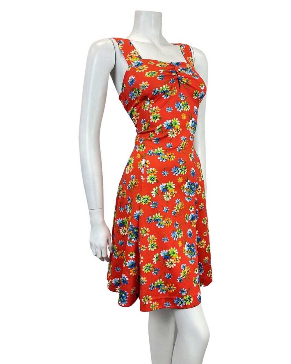 VINTAGE 60s 70s RED BLUE GREEN FLORAL APRON SUMME… - image 5