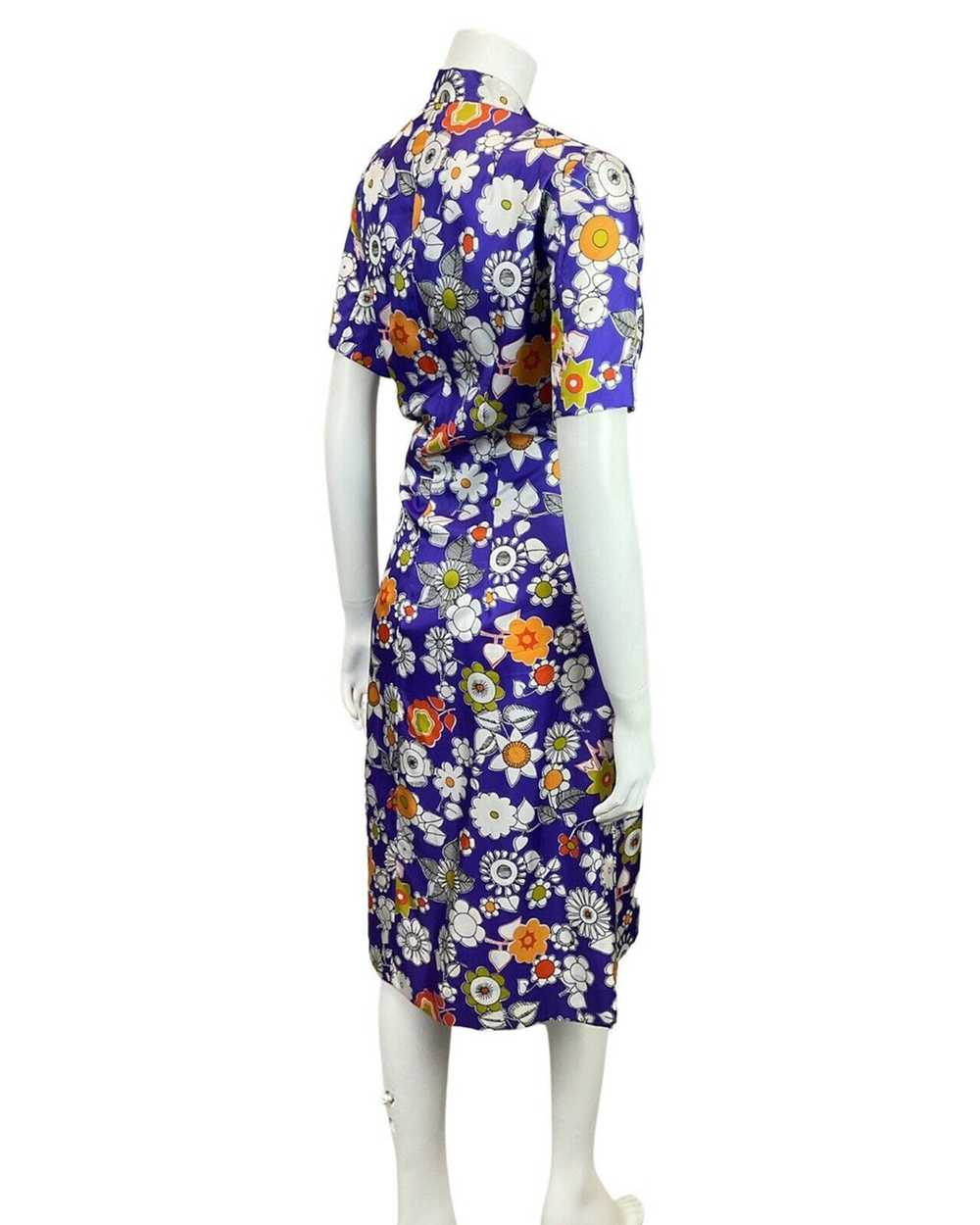 VINTAGE 60s 70s PURPLE WHITE ORANGE FLORAL DAISY … - image 6