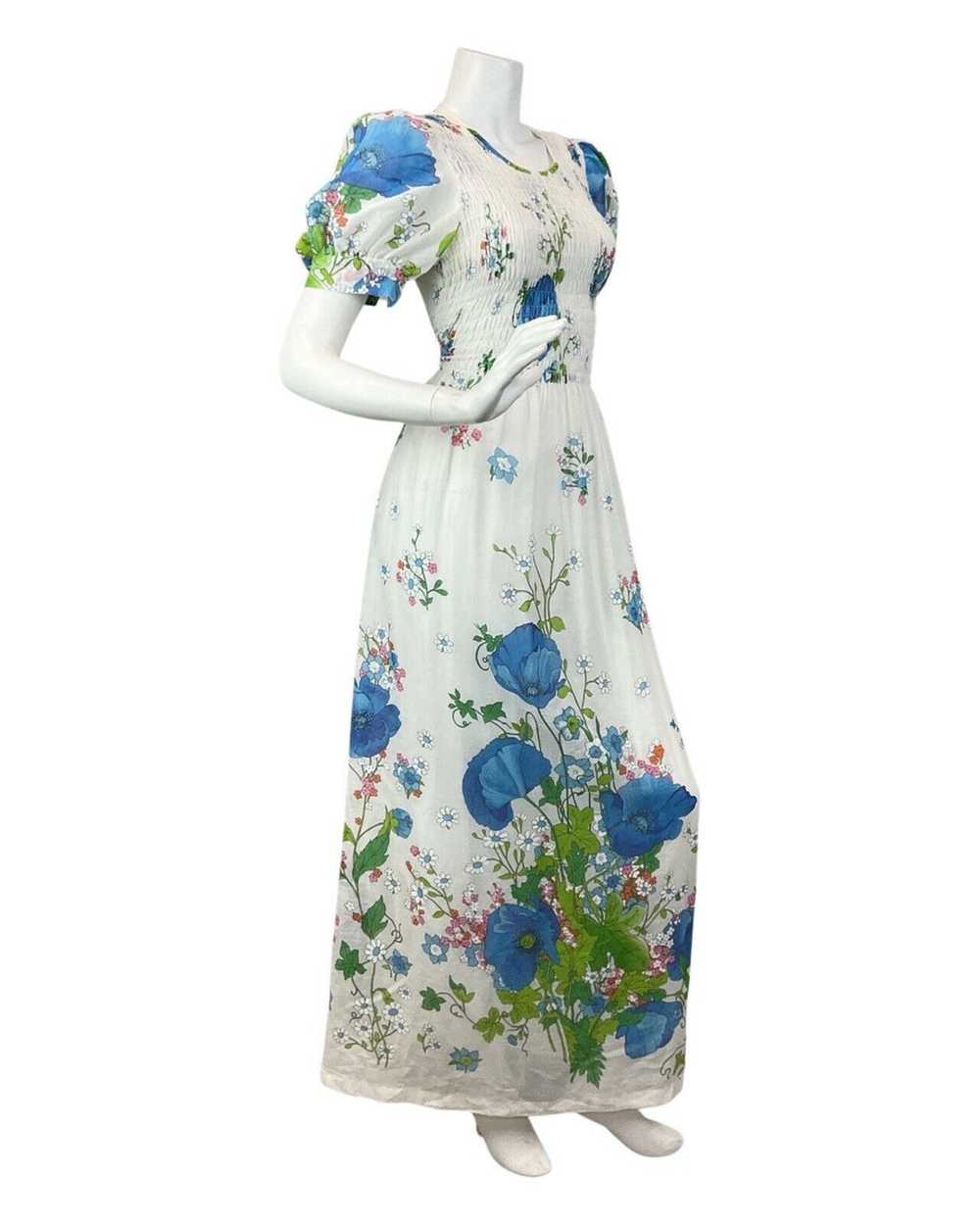 VINTAGE 60s 70s WHITE BLUE GREEN DAISY POPPY FLOR… - image 5