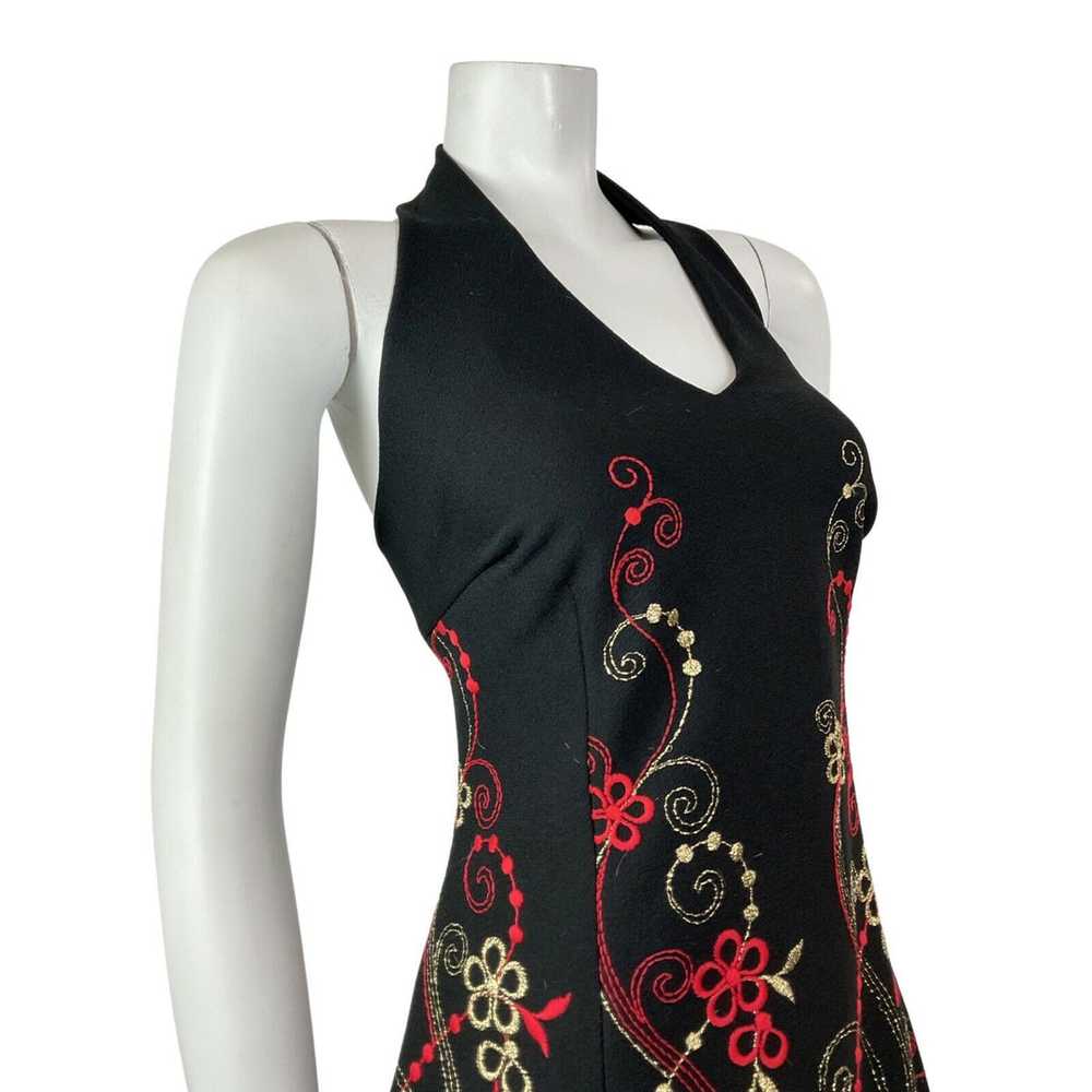 VINTAGE 60s 70s BLACK RED GOLD FLORAL EMBROIDERED… - image 4