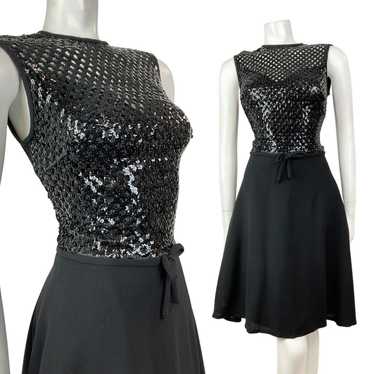 VTG 1950s Womens Medium high quality Black Embellished Sequined Party Cocktail Dress LBD