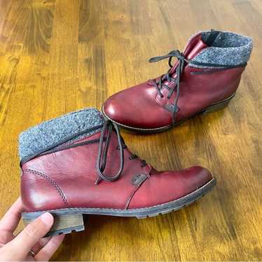 Remonte Rieker Burgundy Leather Ankle Boots Women'