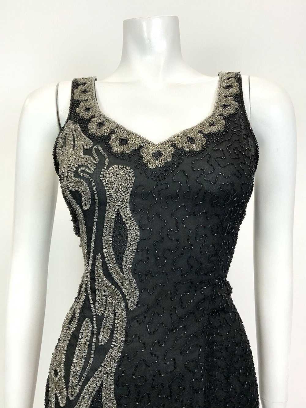 VINTAGE 70s 80s BLACK GREY SILVER BEADED SEQUIN S… - image 3