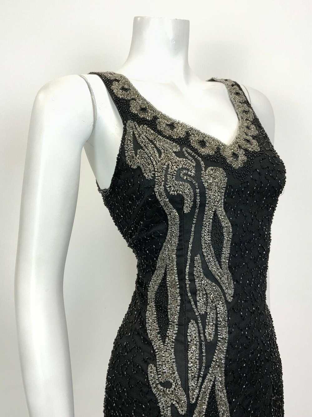 VINTAGE 70s 80s BLACK GREY SILVER BEADED SEQUIN S… - image 4