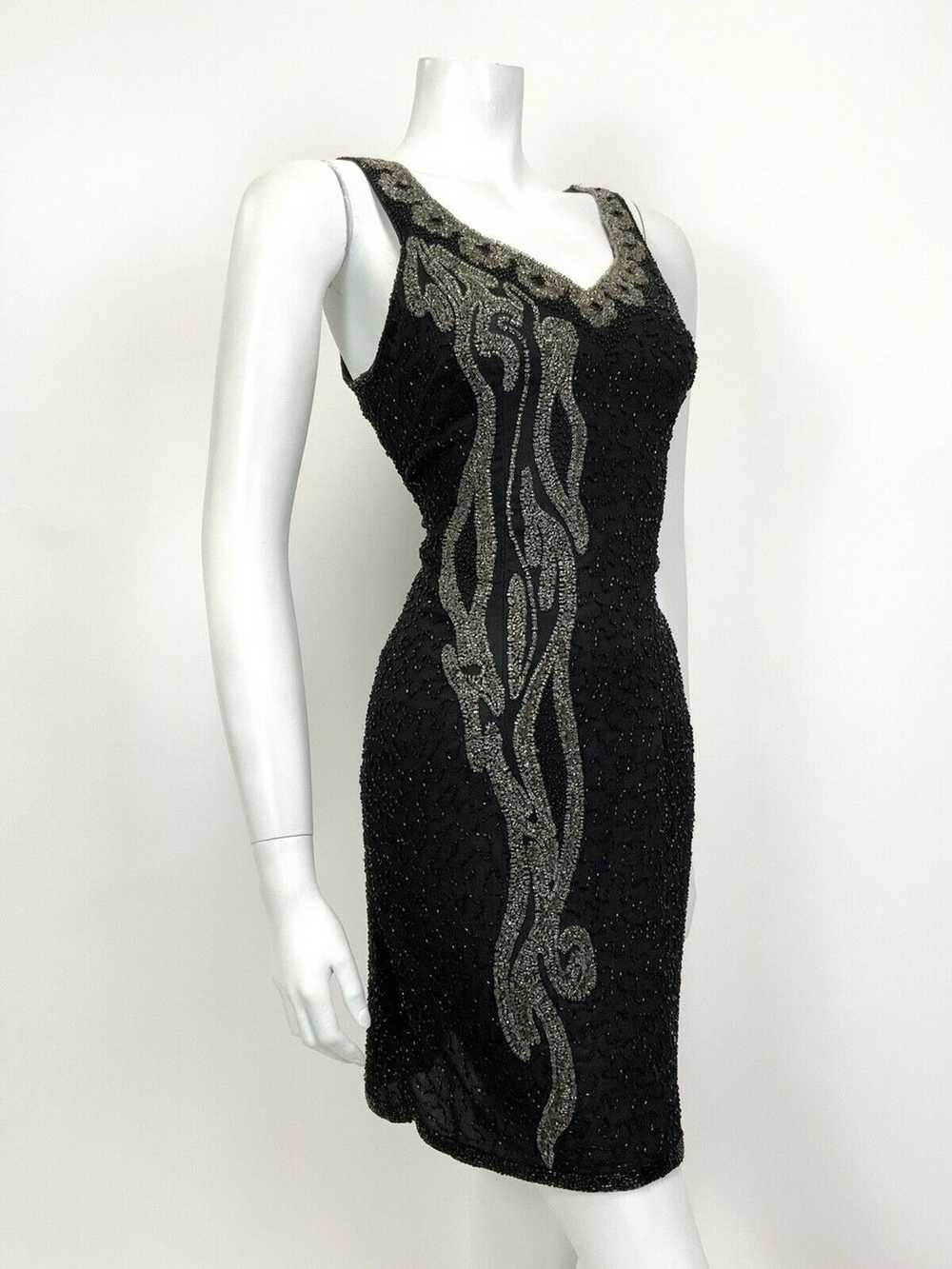 VINTAGE 70s 80s BLACK GREY SILVER BEADED SEQUIN S… - image 5