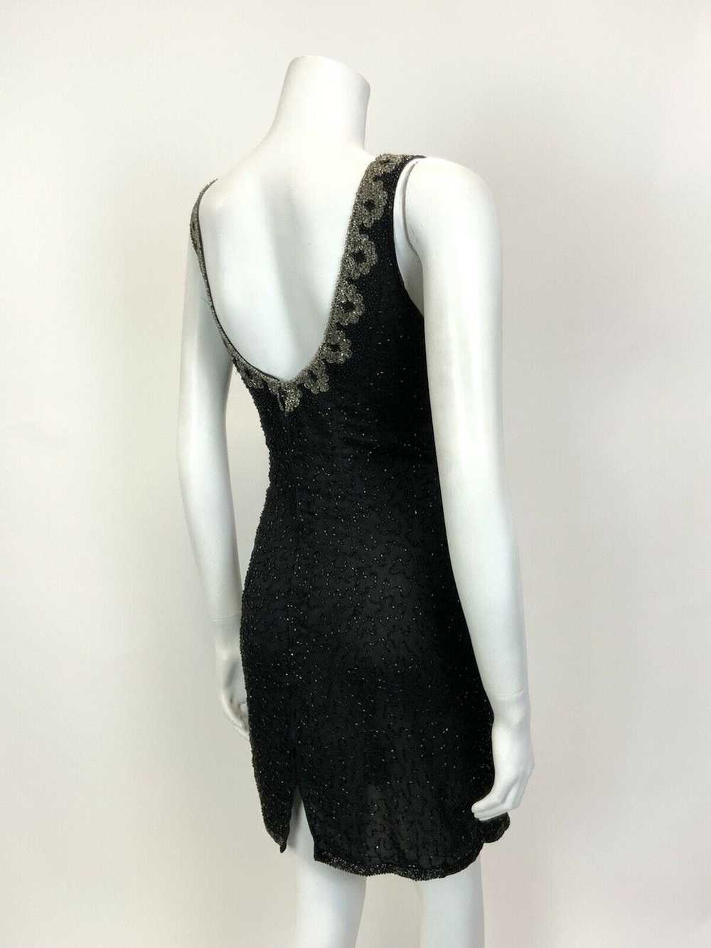 VINTAGE 70s 80s BLACK GREY SILVER BEADED SEQUIN S… - image 7