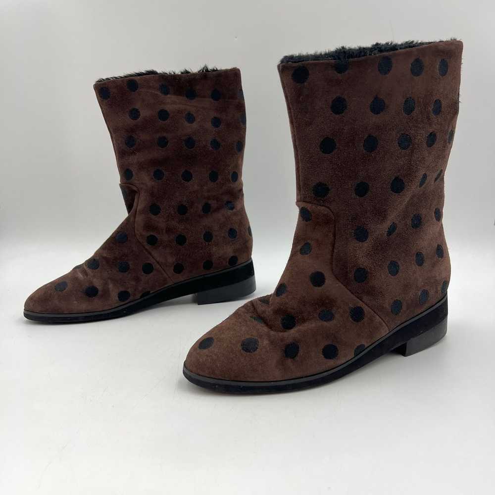 Vintage Perry Ellis Suede Polka Dot Boots Chocola… - image 10